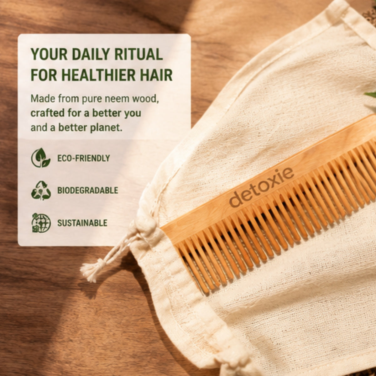 Neem Lilly Wooden Comb For Men & Women | Detangling, Frizz Control, Shine & Styling | 1 Piece | For All Hair Types