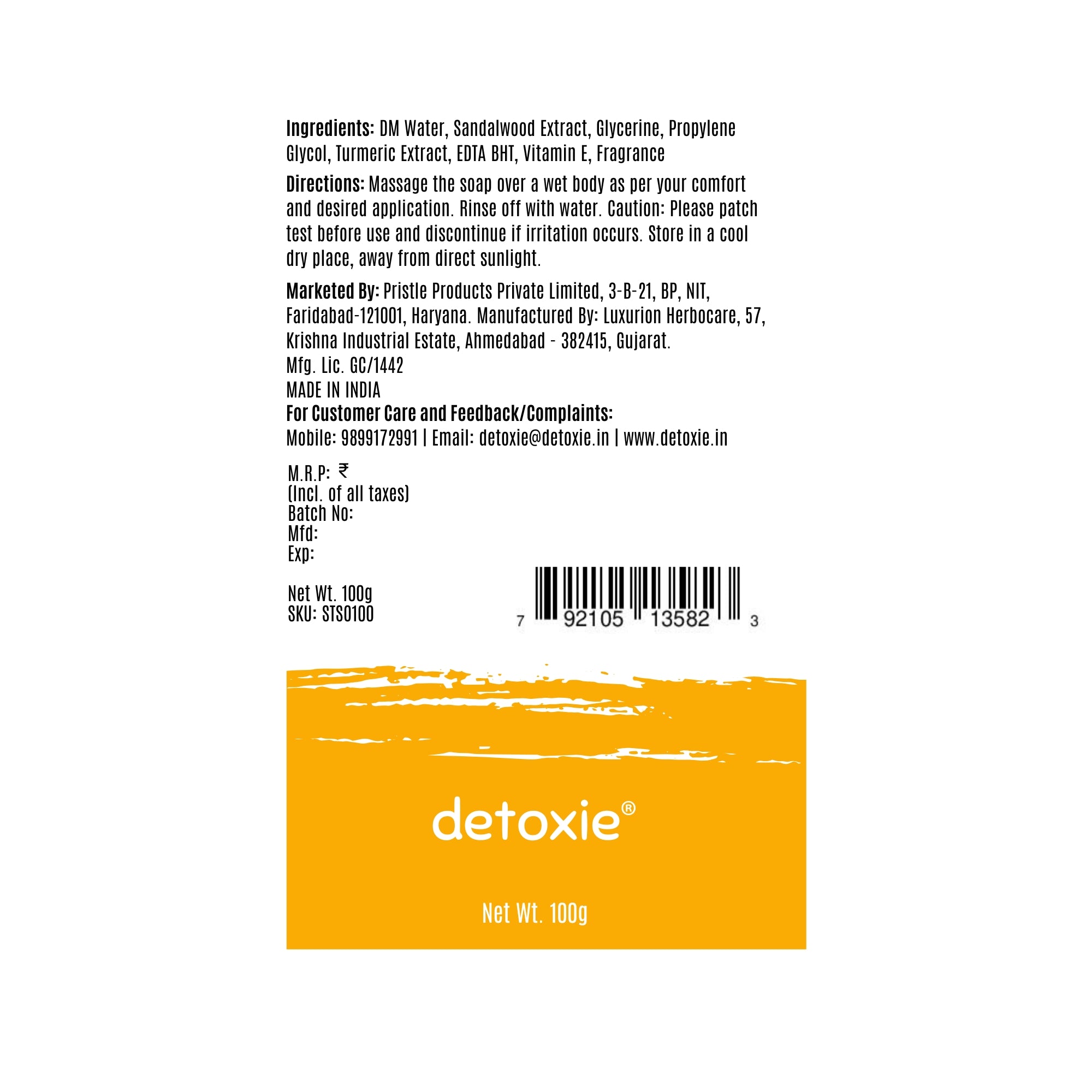 Detoxie Sandalwood Handmade Soap-100gm