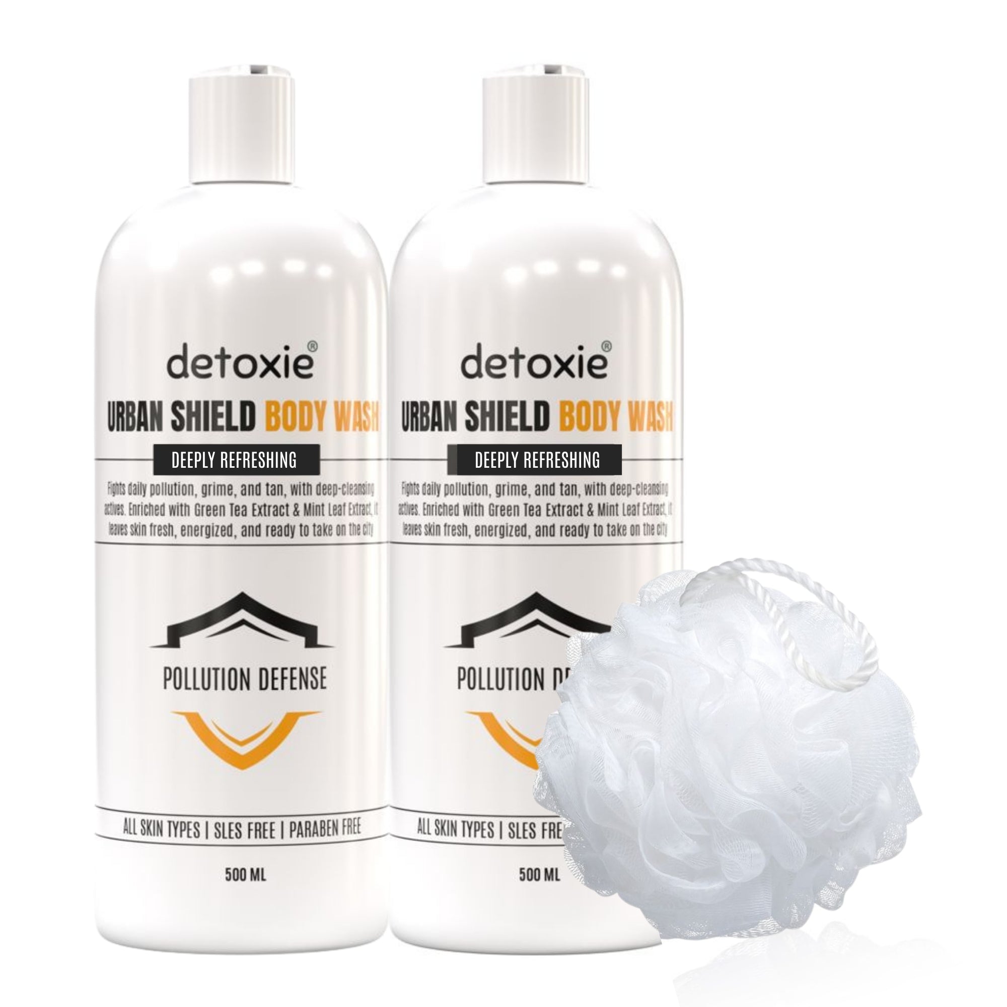 Pack of 2 Body Wash with Loofah - Urban Shield - 500 ml Each