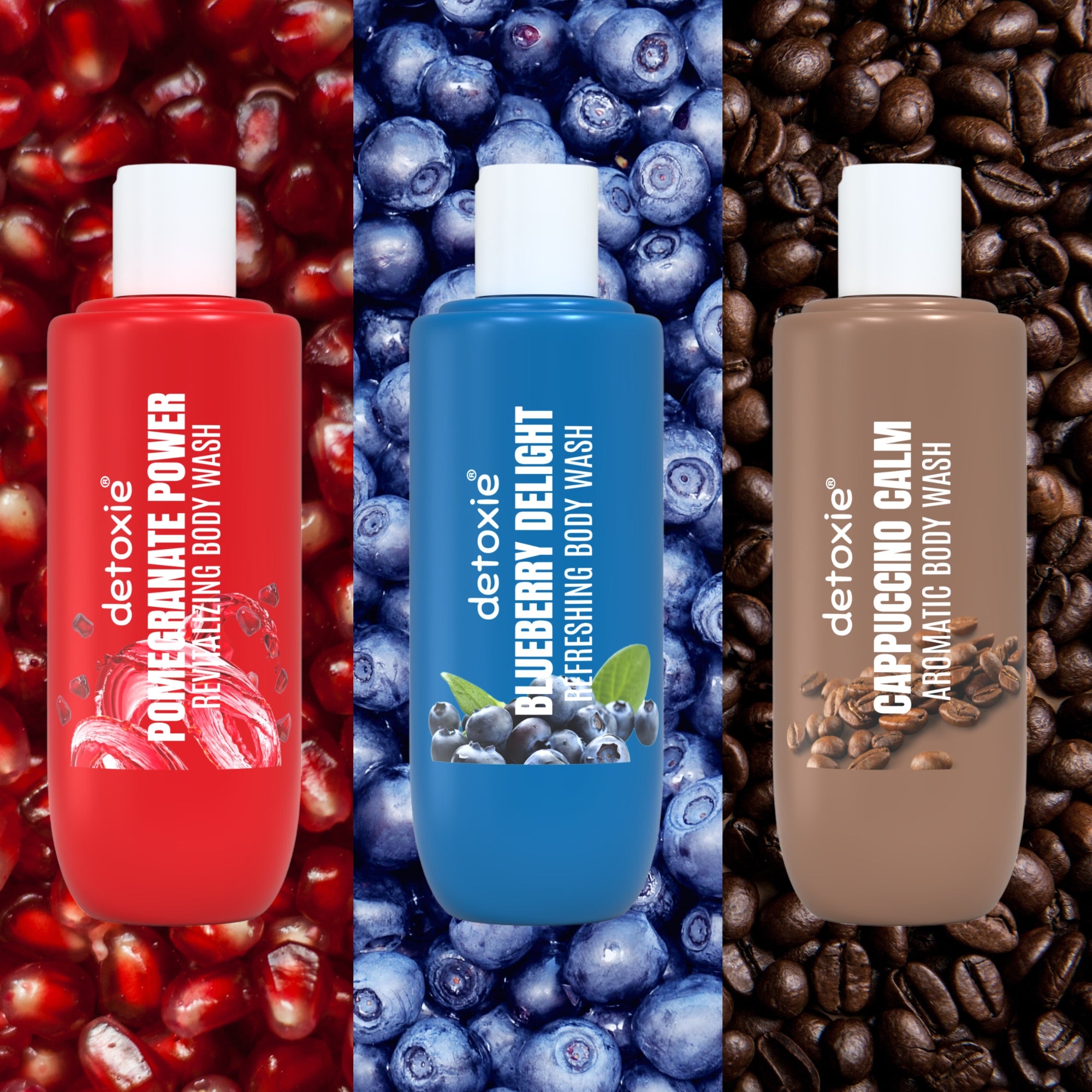 Detoxie Fruit-Infused Body Wash & Loofah Combo - 3 * 250 ml Each