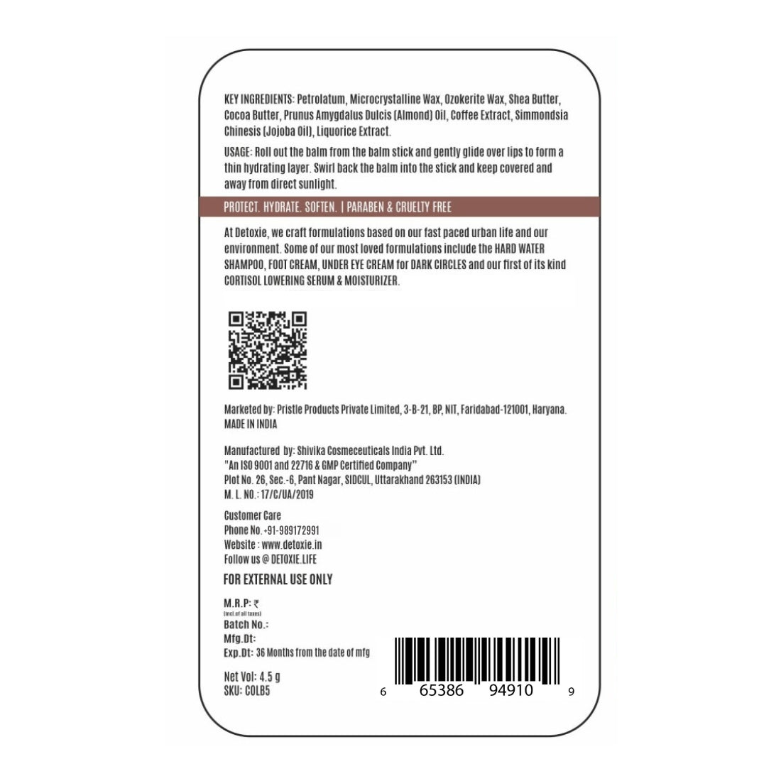 Detoxie Pack of 2 Coffee Lip Balm With Shea Butter and Liquorice - 4.5g Each