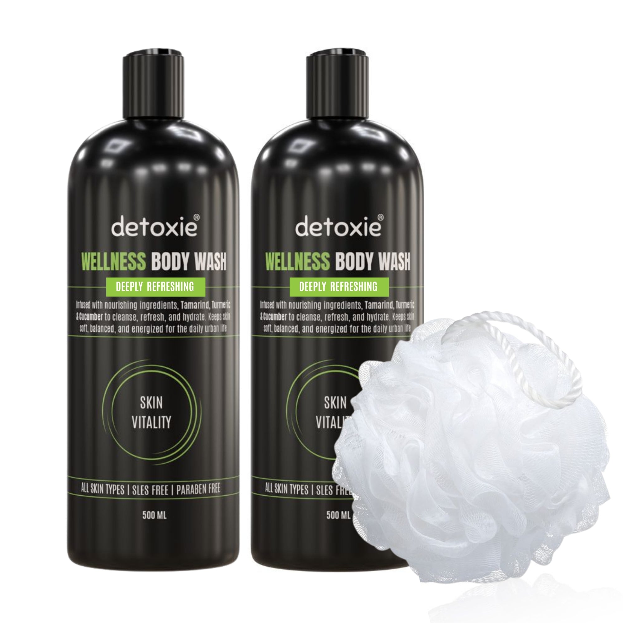 Pack of 2 Body Wash with Loofah - Wellness - 500 ml Each