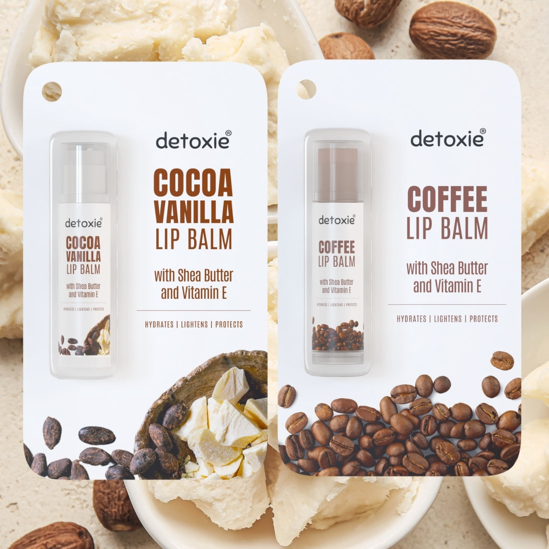 Detoxie Pack of 2 Coffee & Cocoa Vanilla Lip Balm Combo- 4.5g each