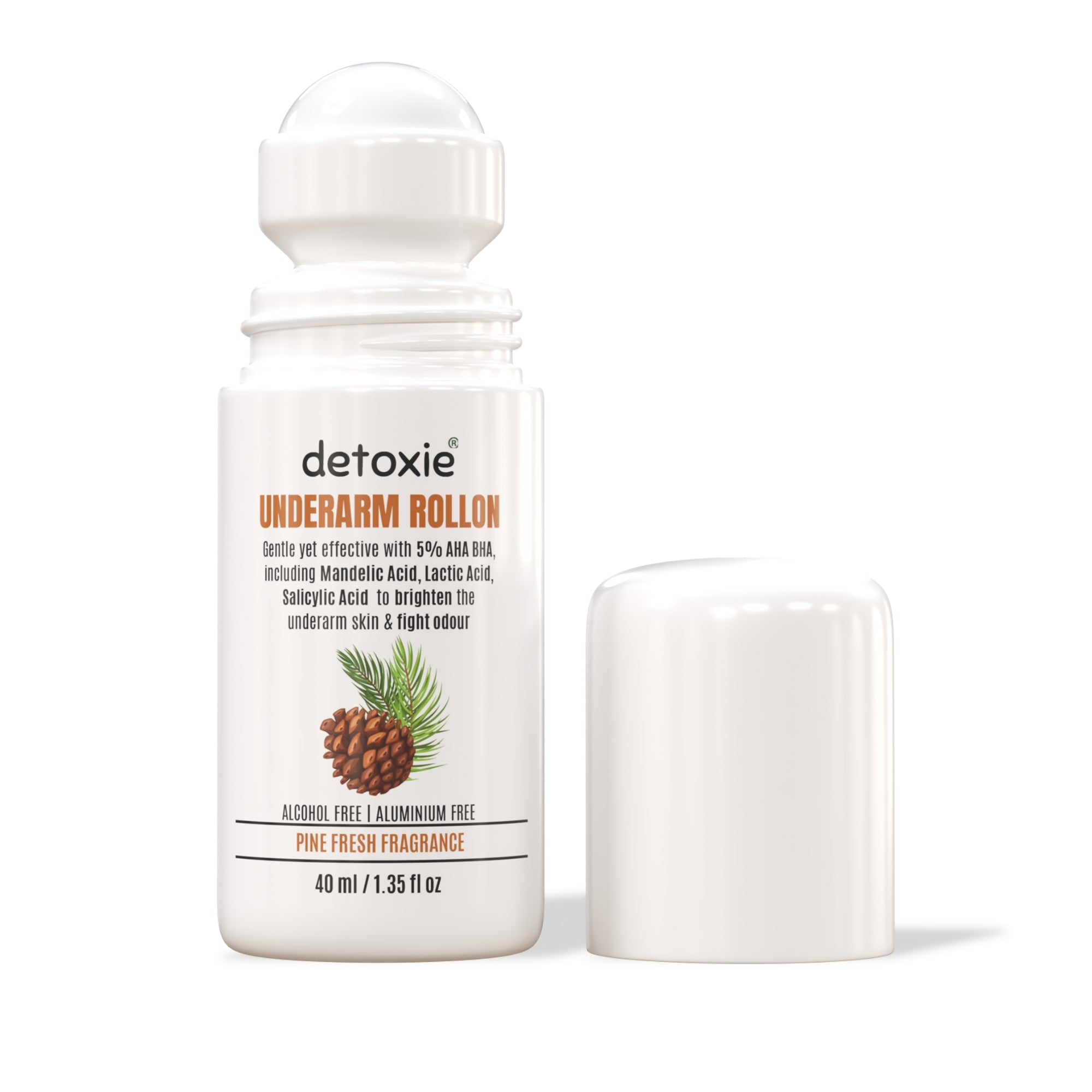 5% AHA BHA Underarm Lightening Deo Roll On - Pack of 2 | Men & Women |  40 ml Each, Pine Fresh & Minty Fragrance