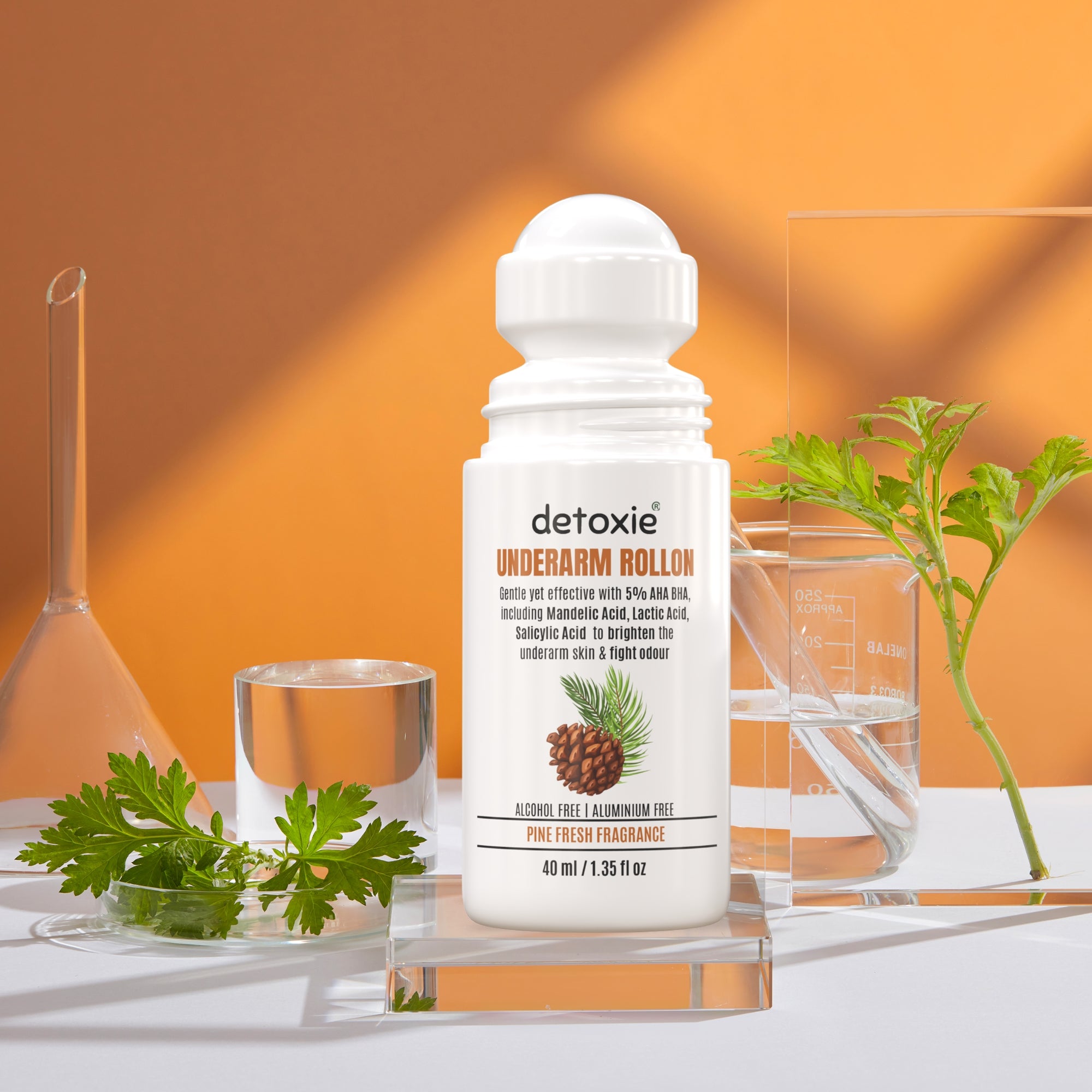 5% AHA BHA Underarm Lightening Deo Roll On - Pack of 2 | Men & Women |  40 ml Each, Pine Fresh Fragrance