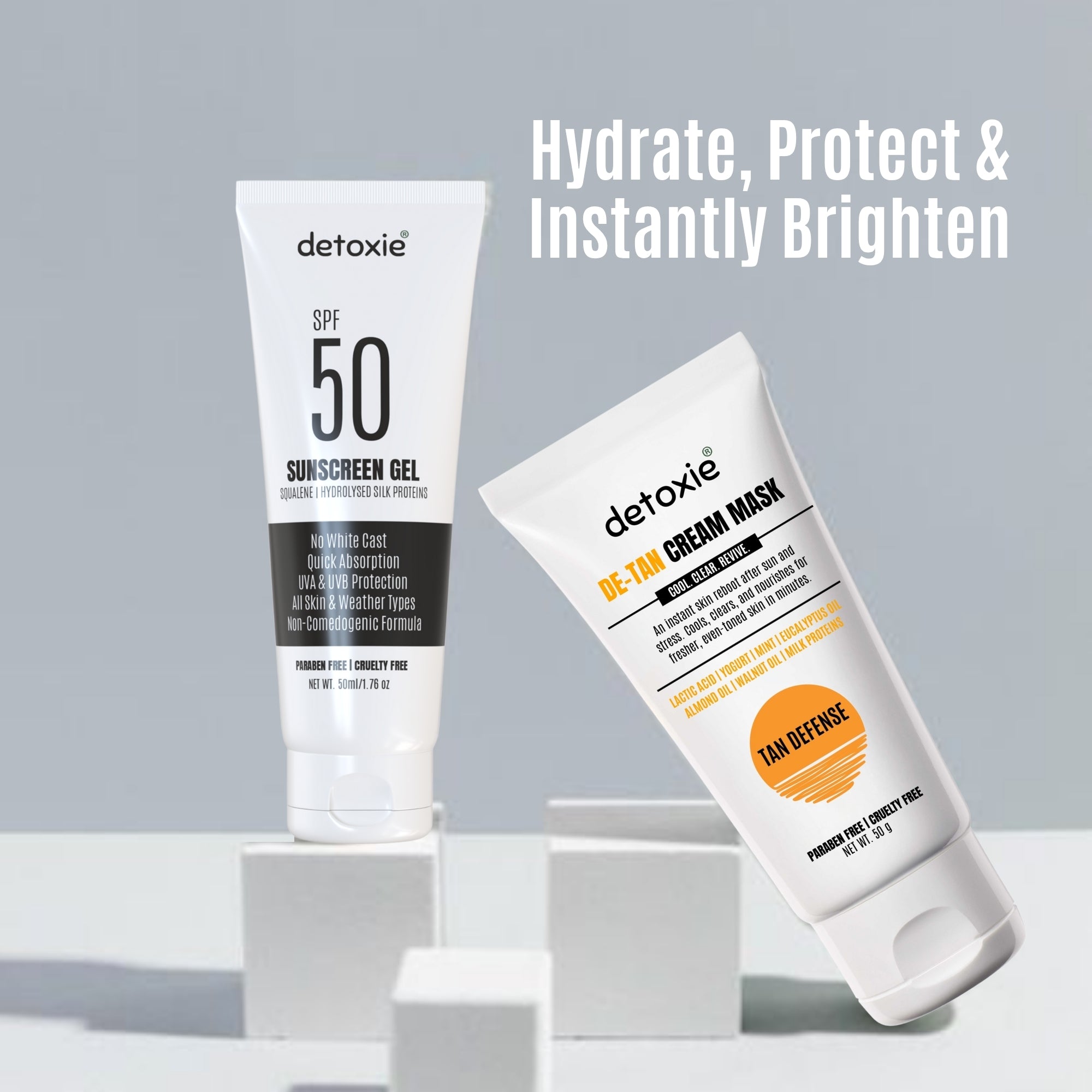 Bright Summer Combo - SPF50 Sunscreen Gel & Detan Cream Mask