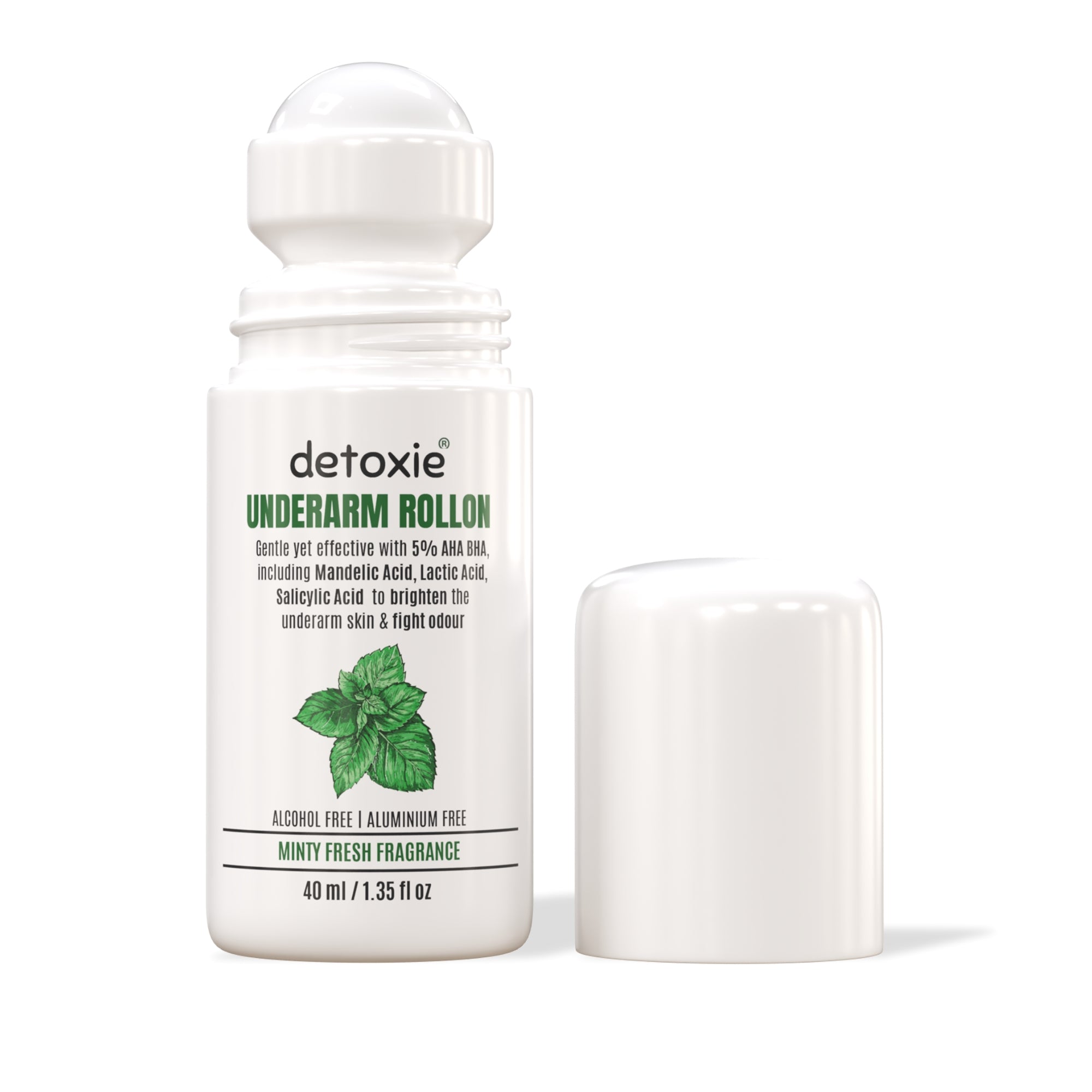 5% AHA BHA Underarm Lightening Deo Roll On - Pack of 2 | Men & Women |  40 ml Each, Pine Fresh & Minty Fragrance