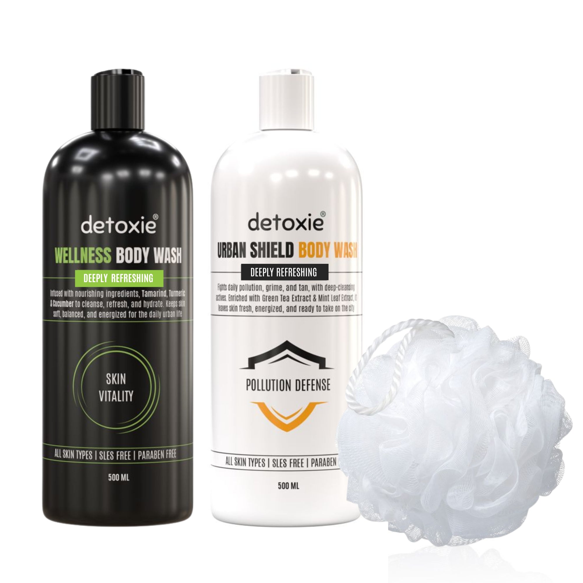 Pack of 2 Body Wash with Loofah - Urban Shield & Wellness - 500 ml Each
