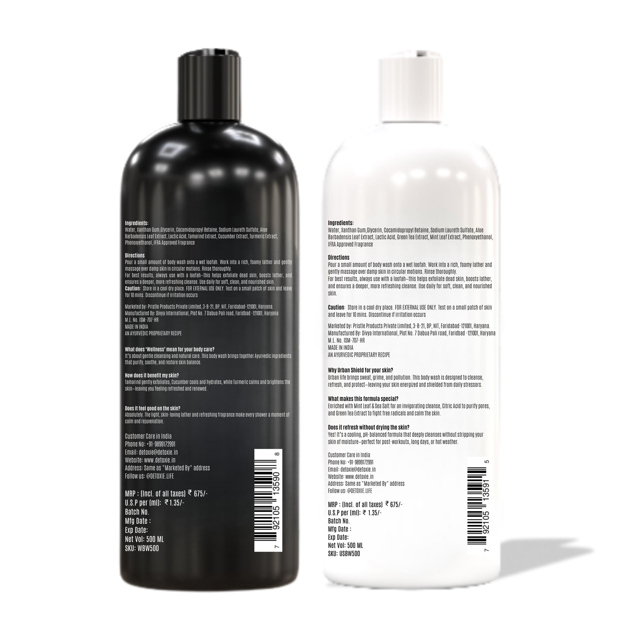 Pack of 2 Body Wash with Loofah - Urban Shield & Wellness - 500 ml Each
