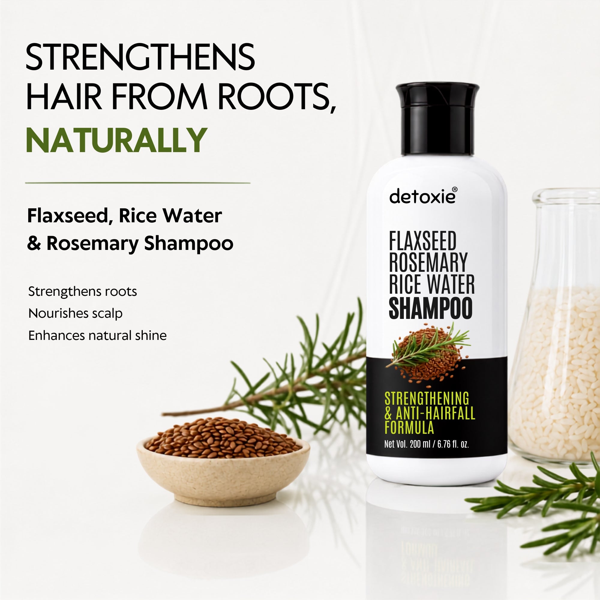 Flaxseed, Rosemary & Rice Water Shampoo | Strengthening & Anti-Hairfall Formula