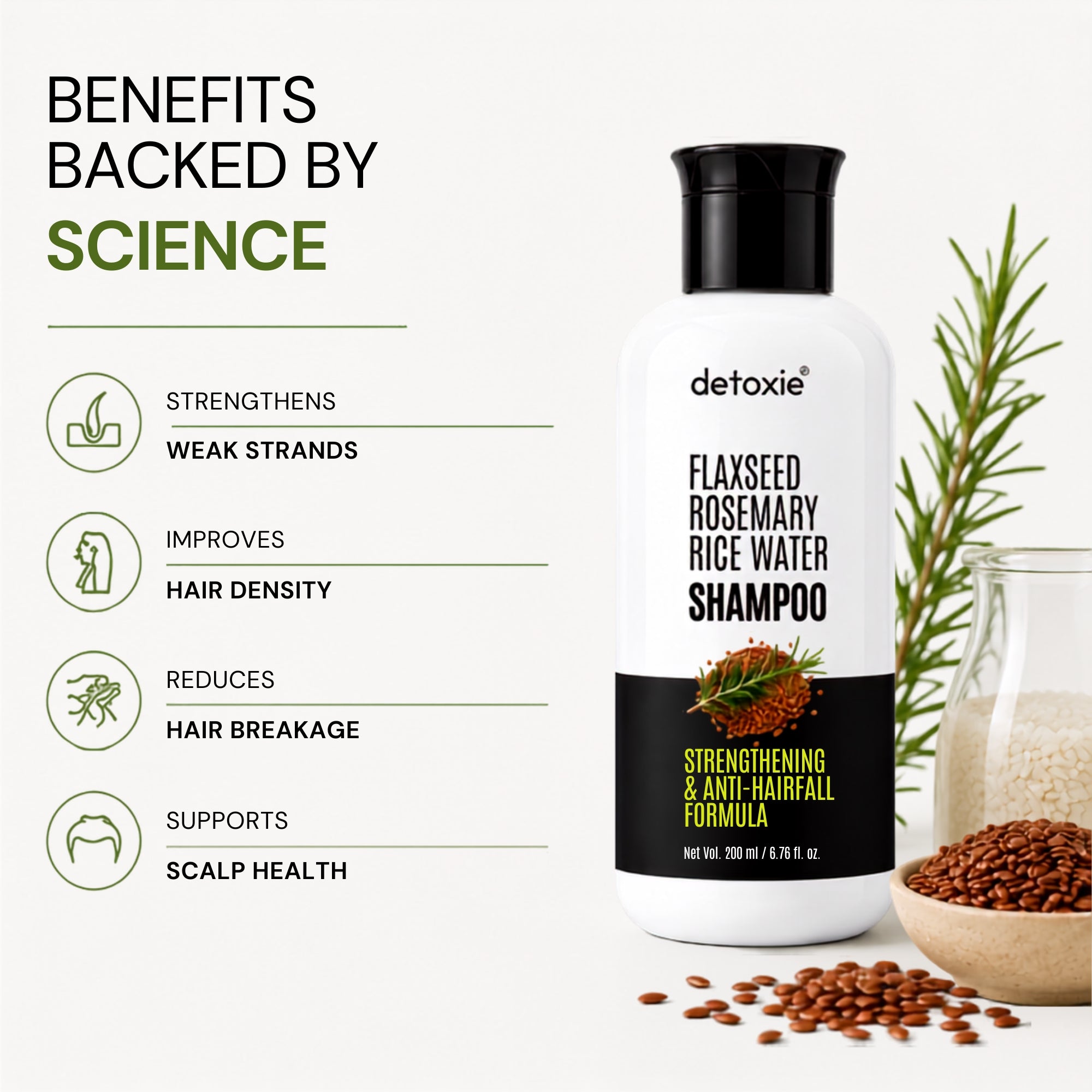 Flaxseed, Rosemary & Rice Water Shampoo | Strengthening & Anti-Hairfall Formula