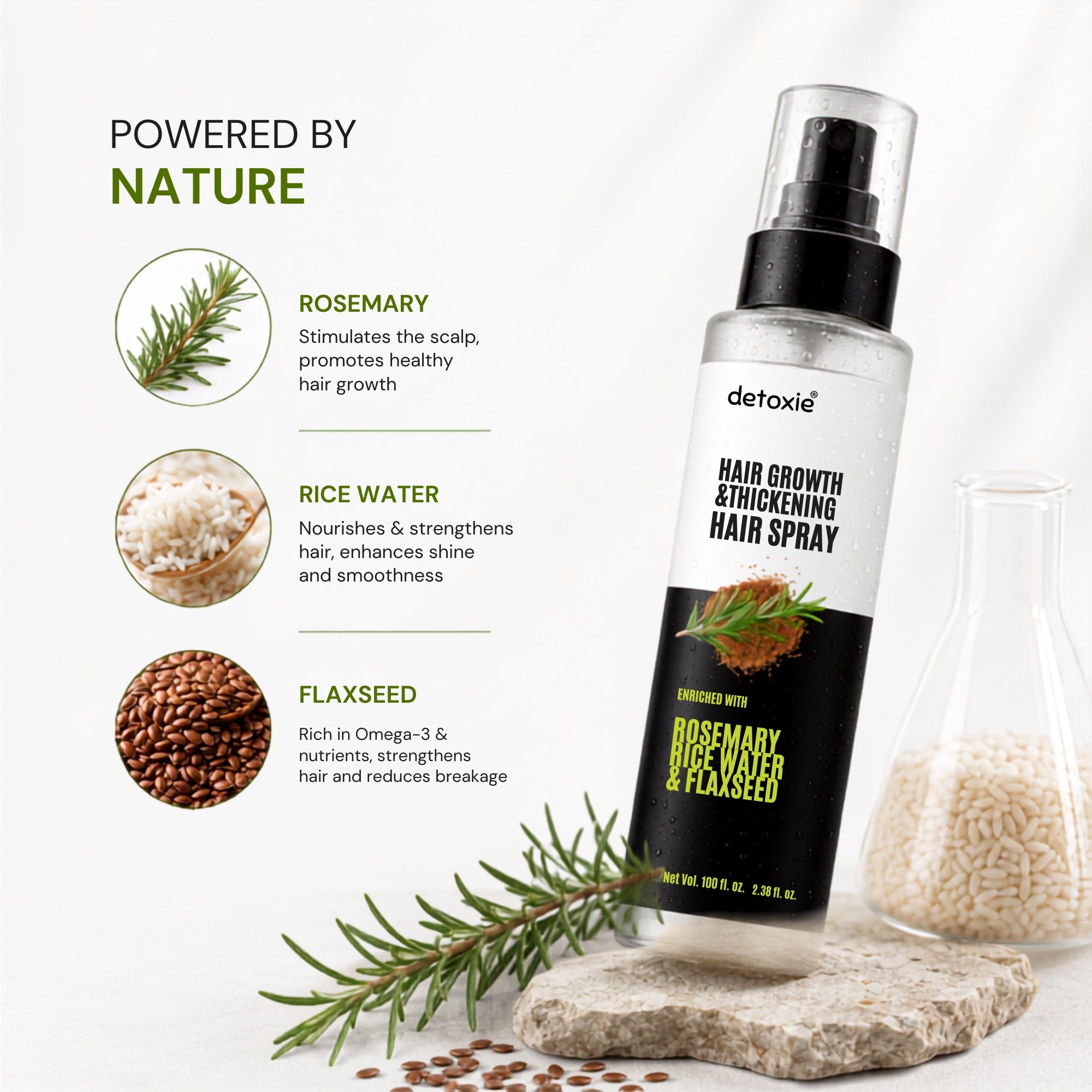 Rosemary Hair Growth Spray with Rice Water & Flaxseed | Stronger, Thicker Looking Hair