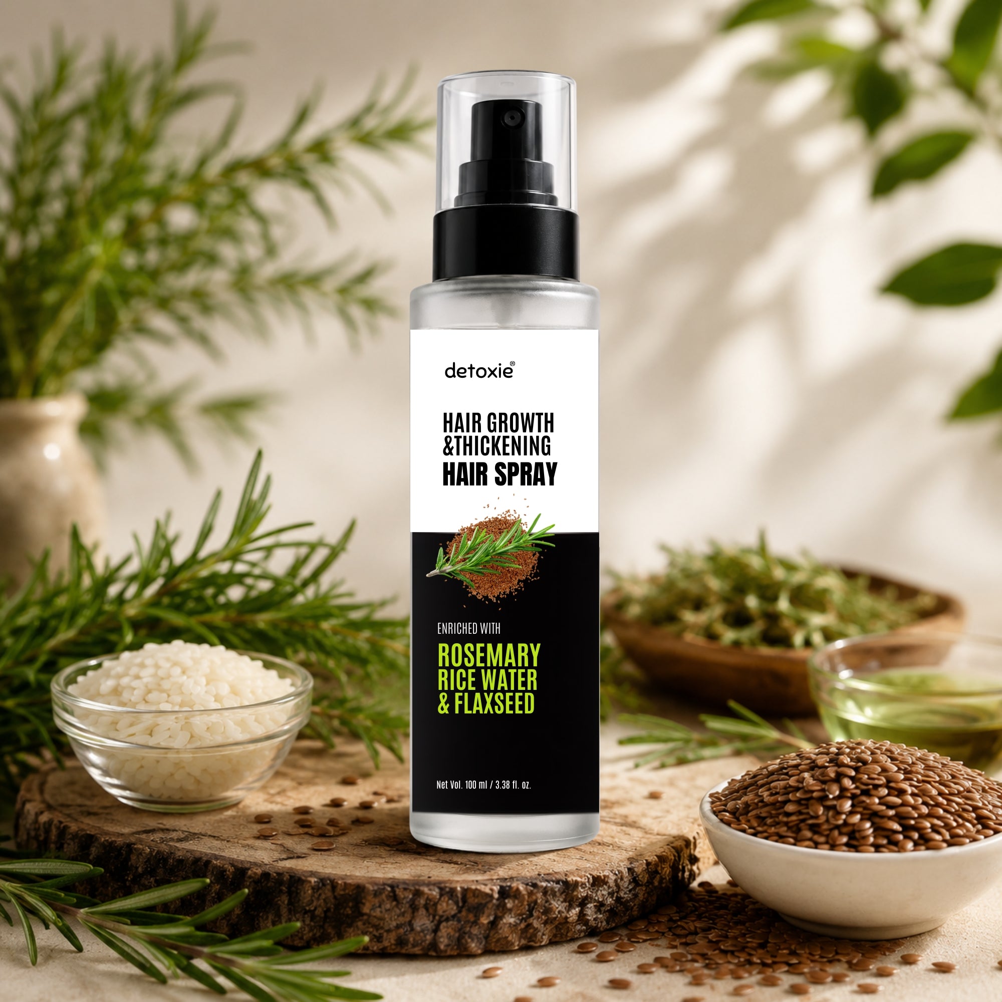 Rosemary Hair Growth Spray with Rice Water & Flaxseed | Stronger, Thicker Looking Hair
