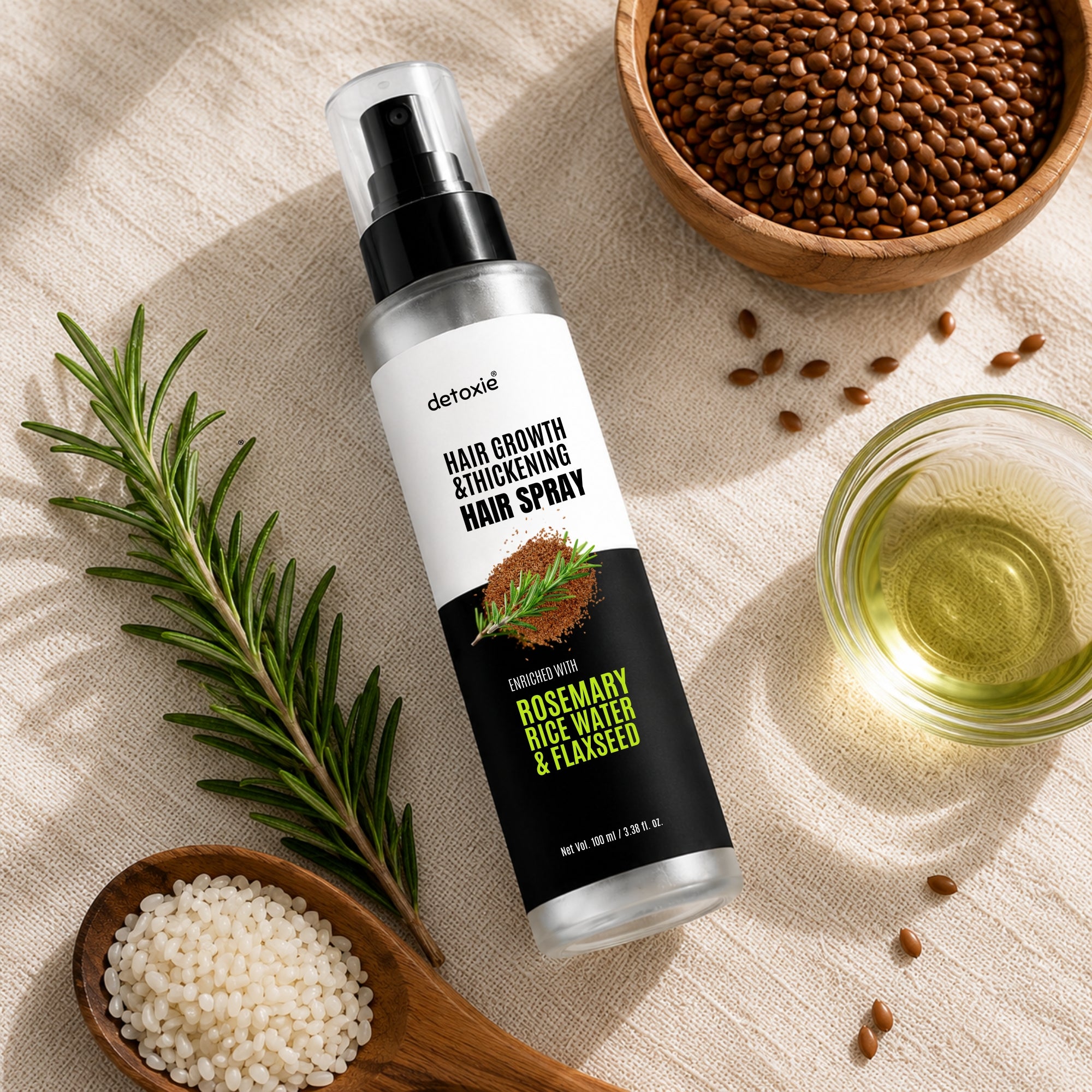 Rosemary Hair Growth Spray with Rice Water & Flaxseed | Stronger, Thicker Looking Hair
