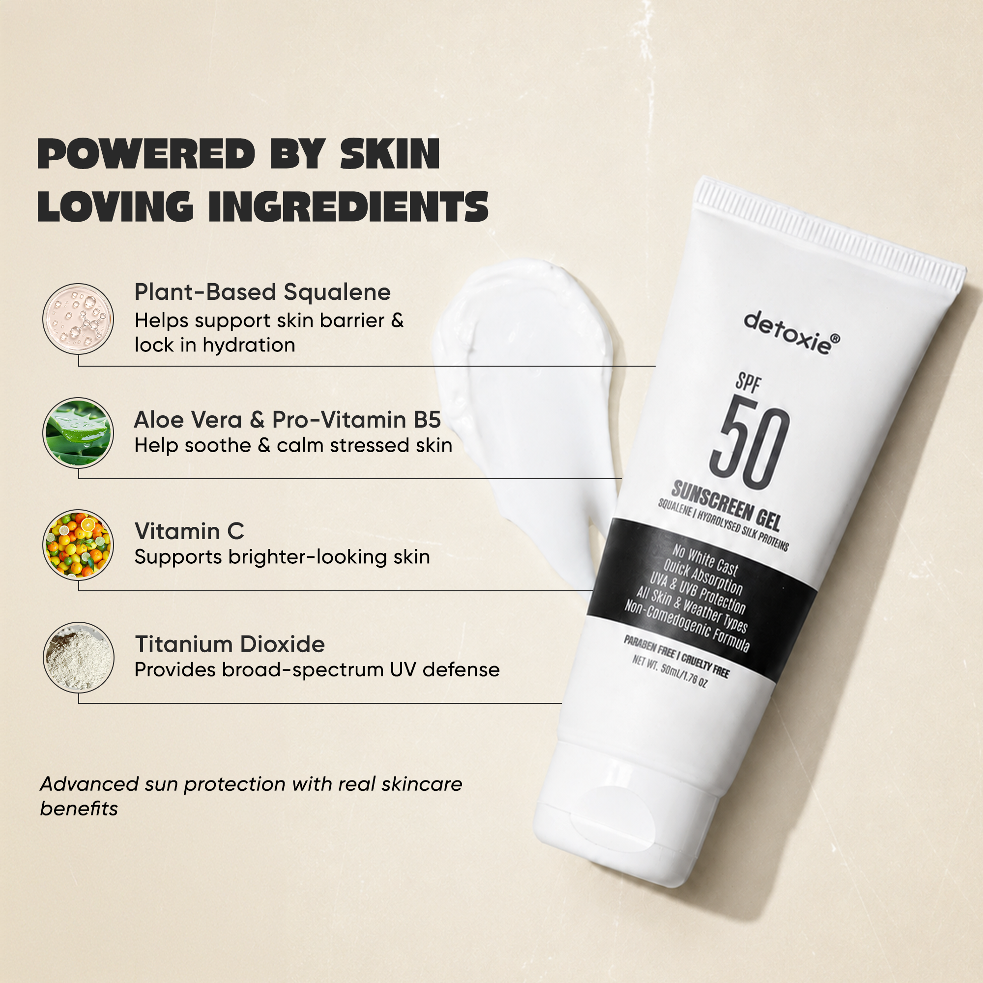 Squalene & Silk Protiens SPF50 Sunscreen Gel - 50ml