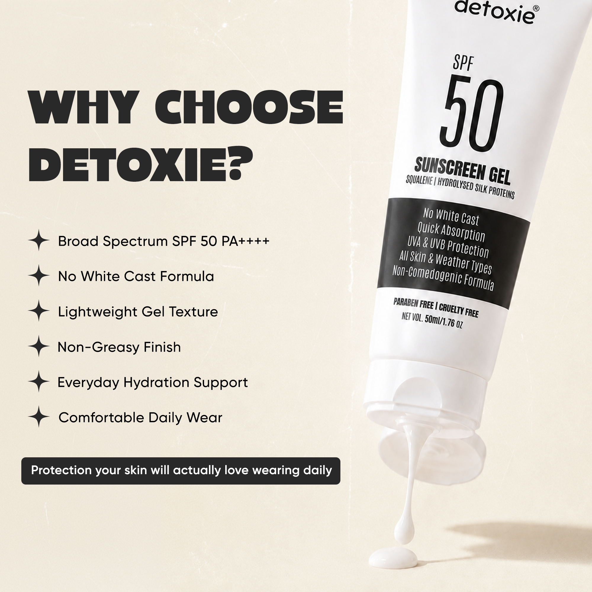 Squalene & Silk Protiens SPF50 Sunscreen Gel - 50ml