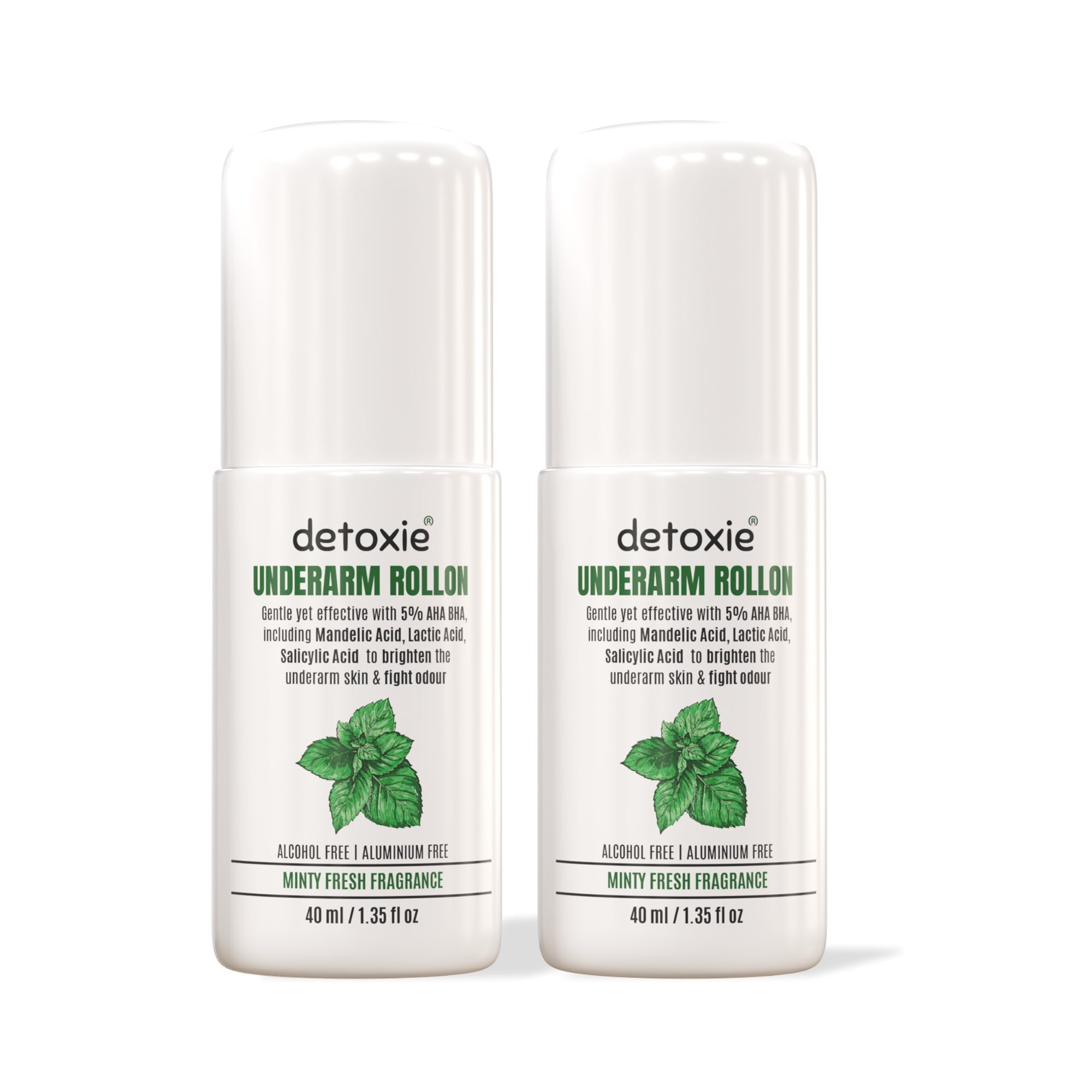 5% AHA BHA Underarm Lightening Deo Roll On - Pack of 2 | Men & Women | 40 ml Each, Minty Fresh Fragrance