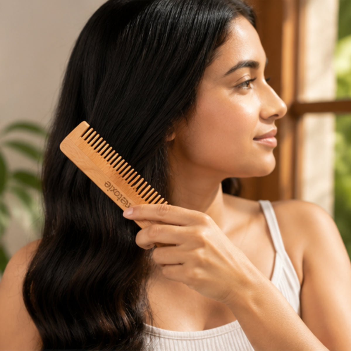 Neem Lilly Wooden Comb For Men & Women | Detangling, Frizz Control, Shine & Styling | 1 Piece | For All Hair Types