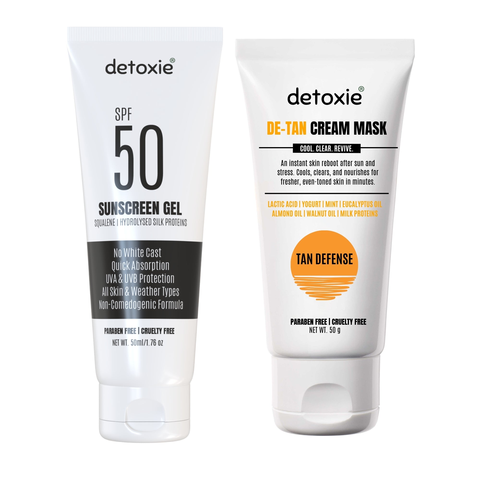 Bright Summer Combo - SPF50 Sunscreen Gel & Detan Cream Mask