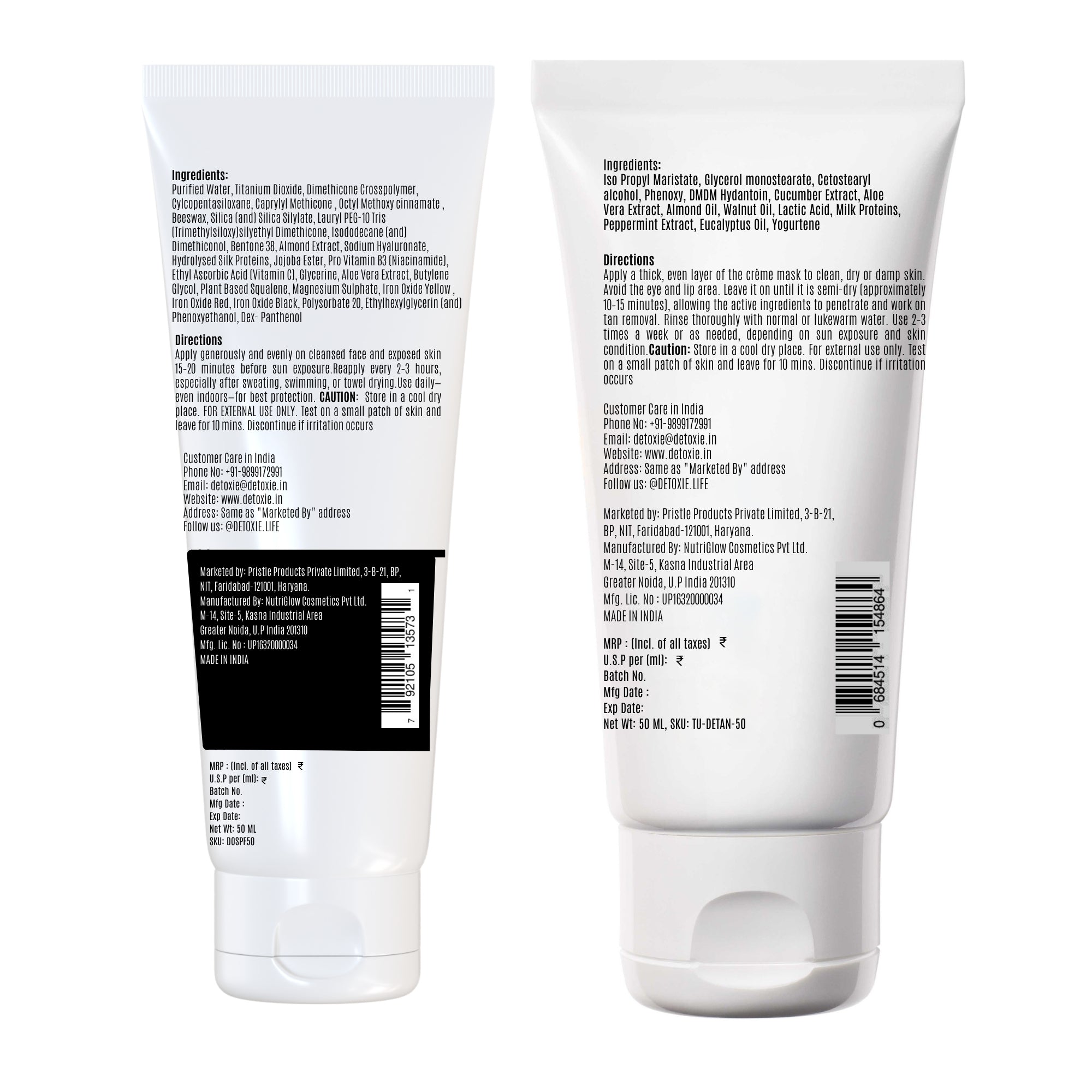 Bright Summer Combo - SPF50 Sunscreen Gel & Detan Cream Mask