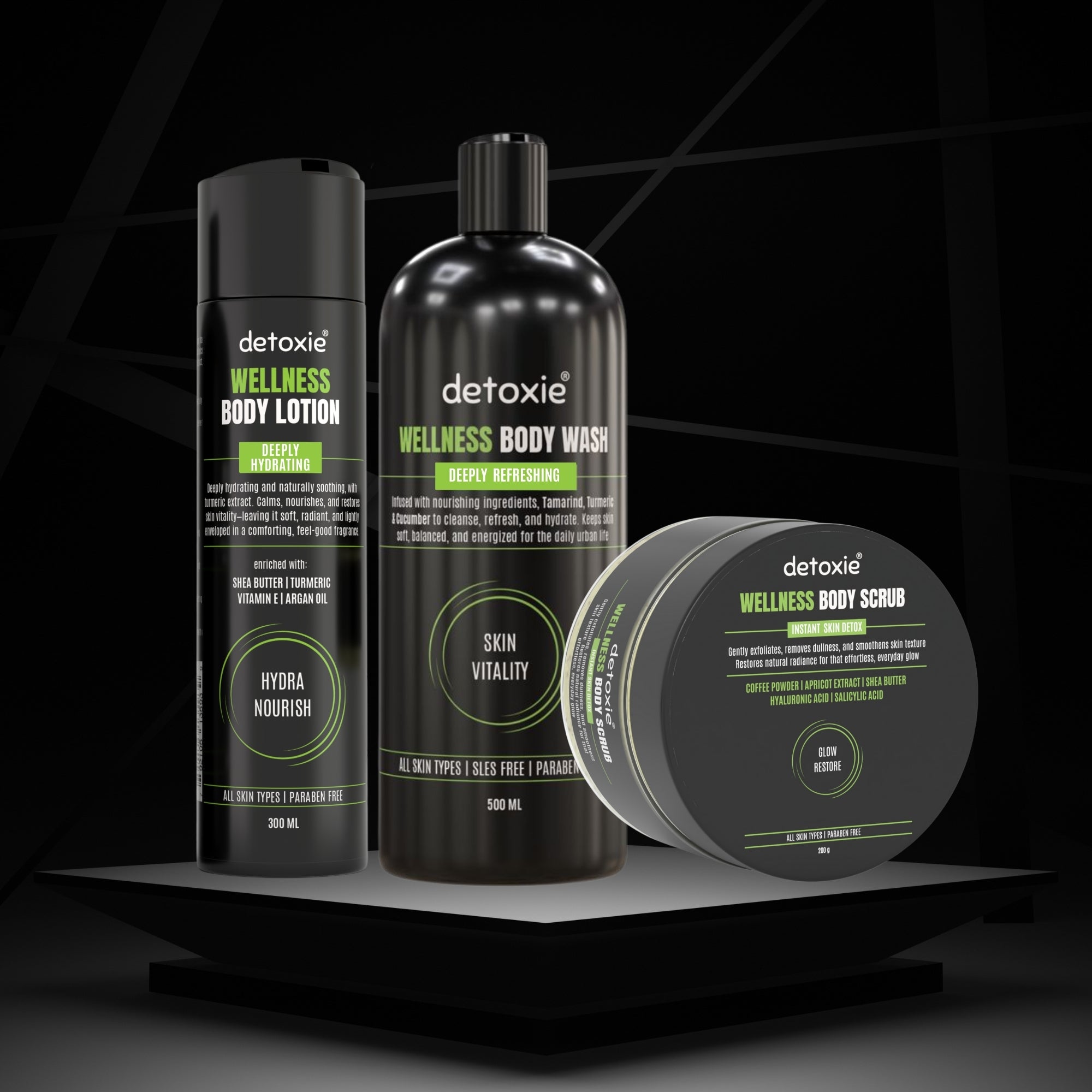 Wellness Body Wash, Lotion & Scrub Combo - 1000 ml
