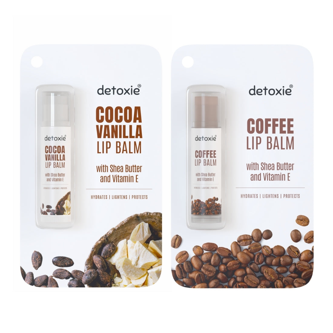 Detoxie Pack of 2 Coffee & Cocoa Vanilla Lip Balm Combo- 4.5g each