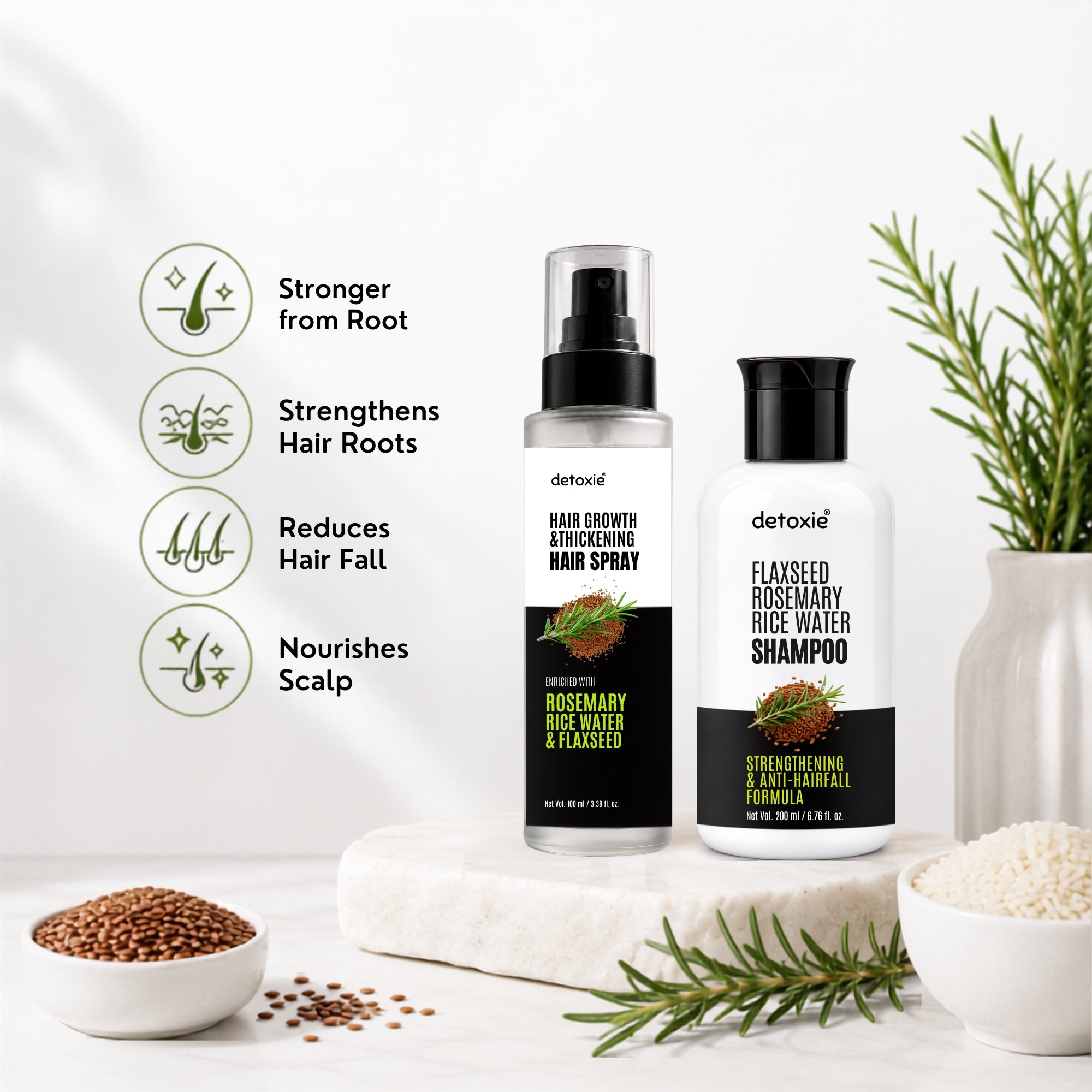 Flaxseed, Rosemary & Rice Water Duo | Shampoo + Rosemary Hair Spray