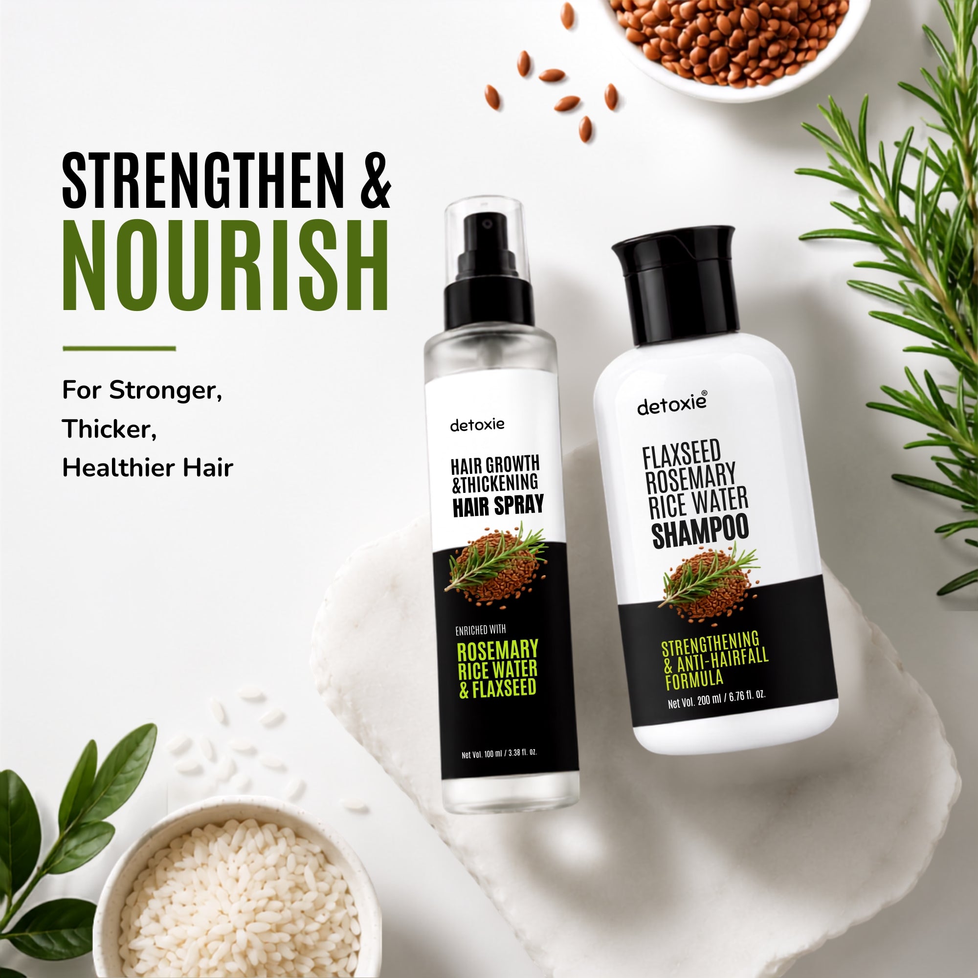 Flaxseed, Rosemary & Rice Water Duo | Shampoo + Rosemary Hair Spray
