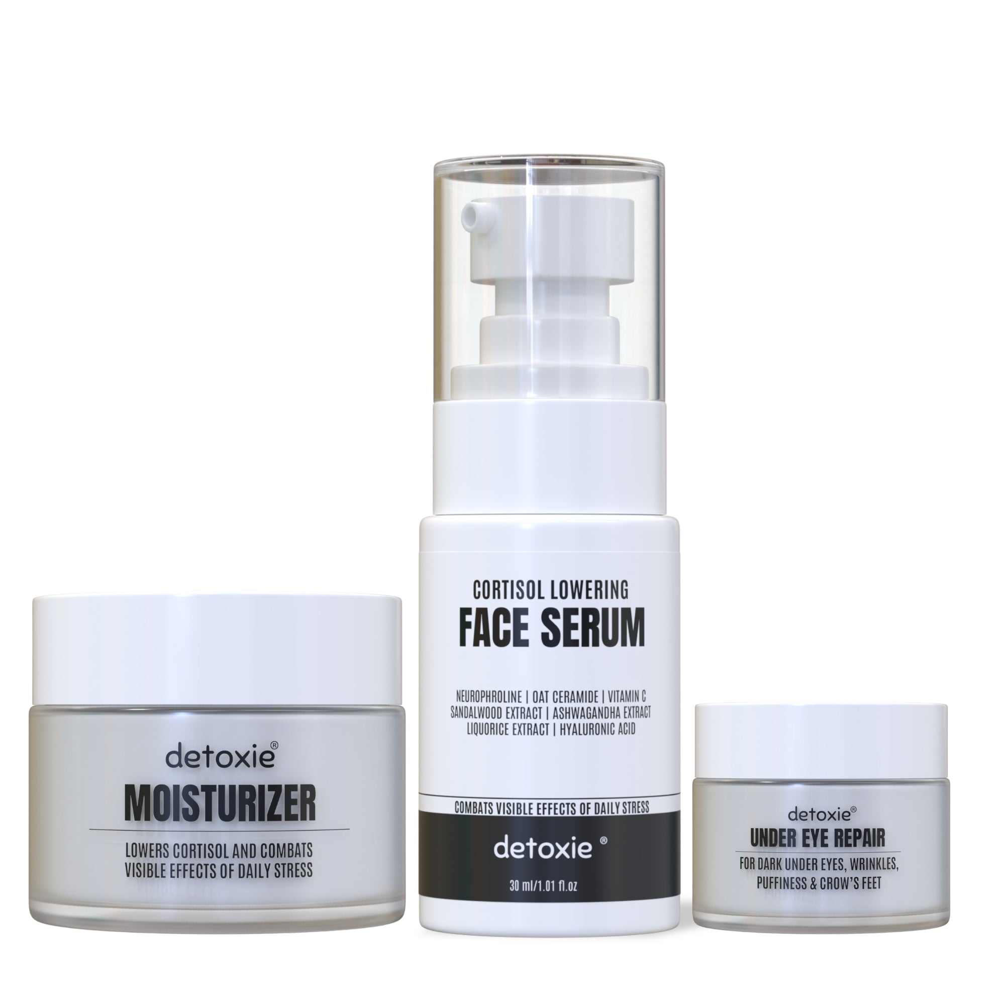 Detoxie Stress Free Look Combo | Face Serum 30ml +Moisturizer 50g +Under Eye Cream 15g