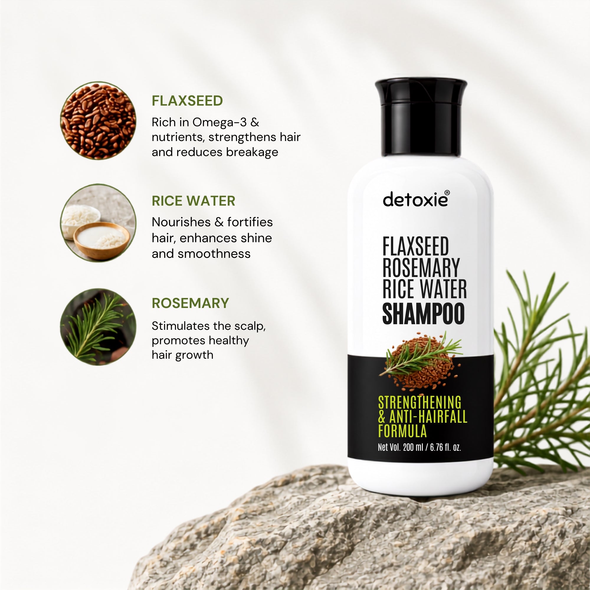 Flaxseed, Rosemary & Rice Water Shampoo | Strengthening & Anti-Hairfall Formula