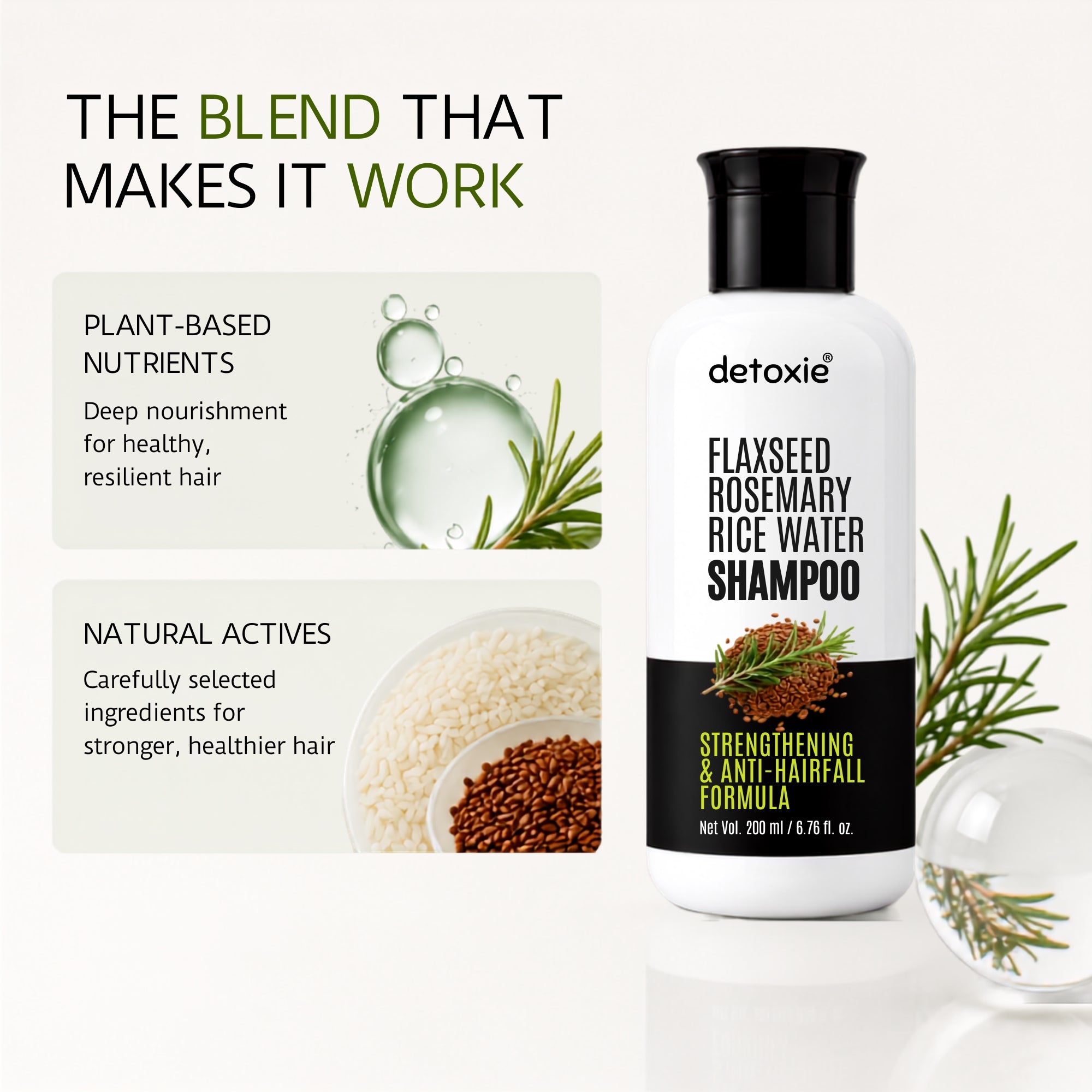 Flaxseed, Rosemary & Rice Water Shampoo | Strengthening & Anti-Hairfall Formula