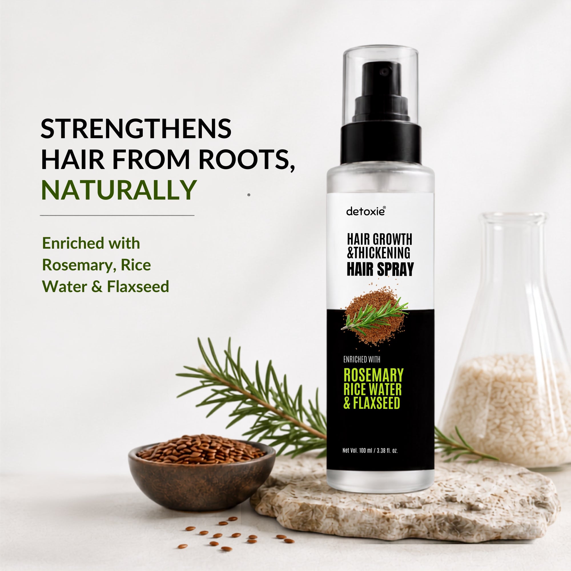 Rosemary Hair Growth Spray with Rice Water & Flaxseed | Stronger, Thicker Looking Hair