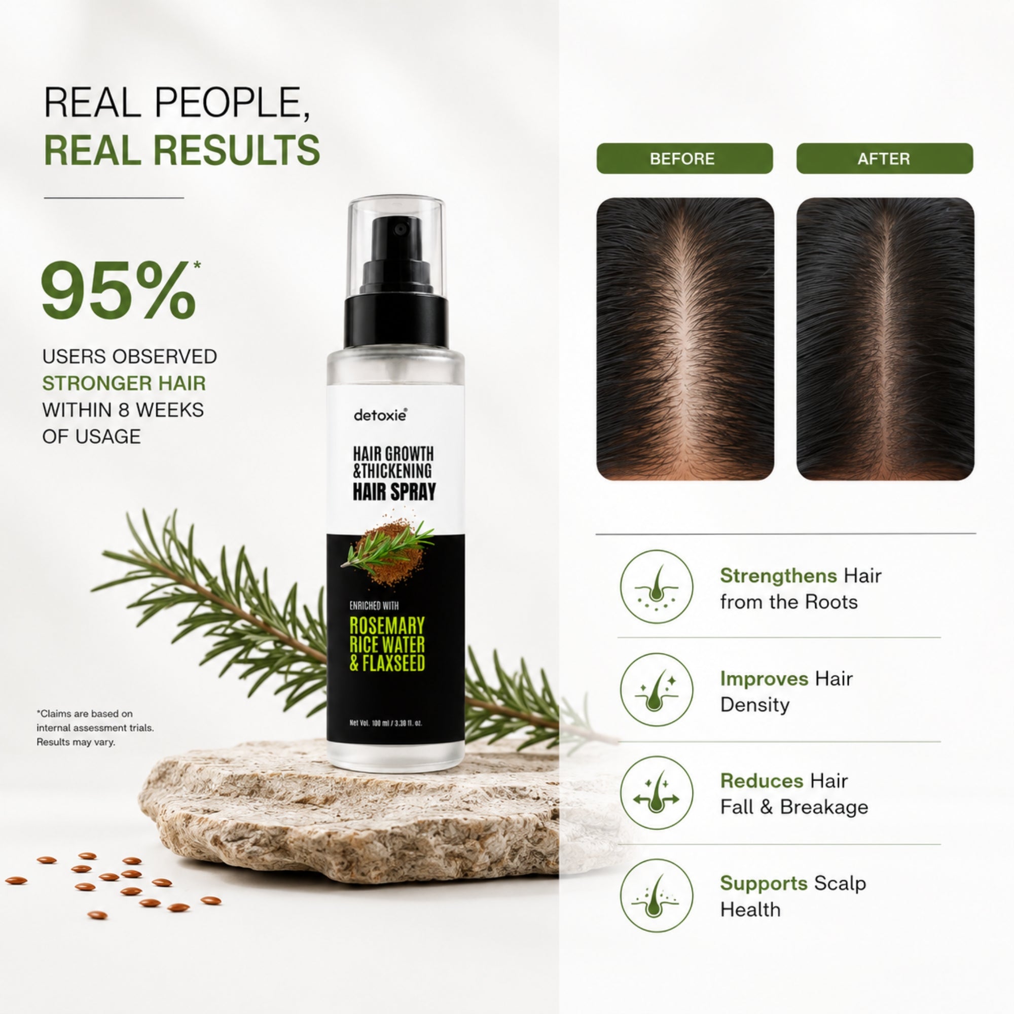Rosemary Hair Growth Spray with Rice Water & Flaxseed | Stronger, Thicker Looking Hair