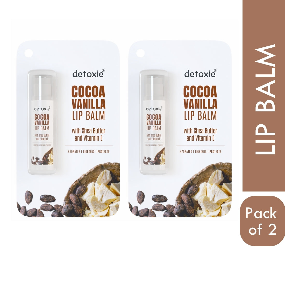 Detoxie Pack of 2 Cocoa Vanilla With Vitamin E, Shea Butter and Liquorice - 4.5 g Each