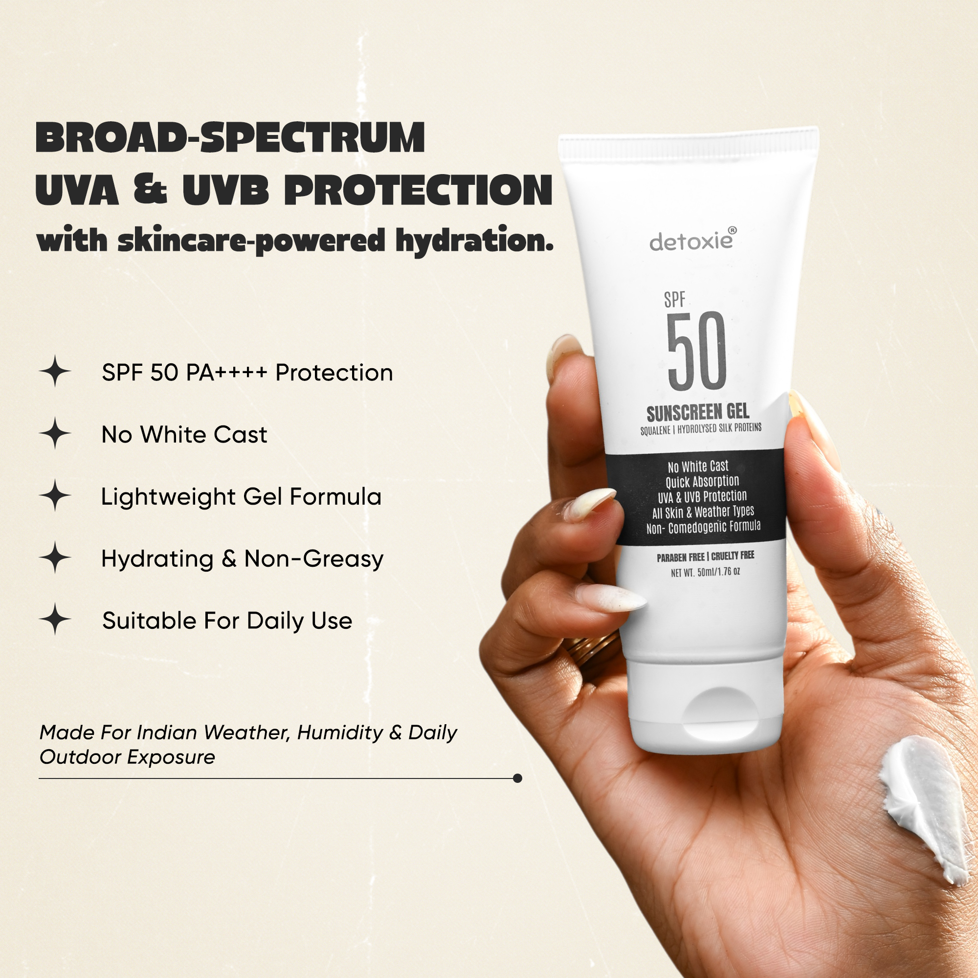 Squalene & Silk Protiens SPF50 Sunscreen Gel - 50ml