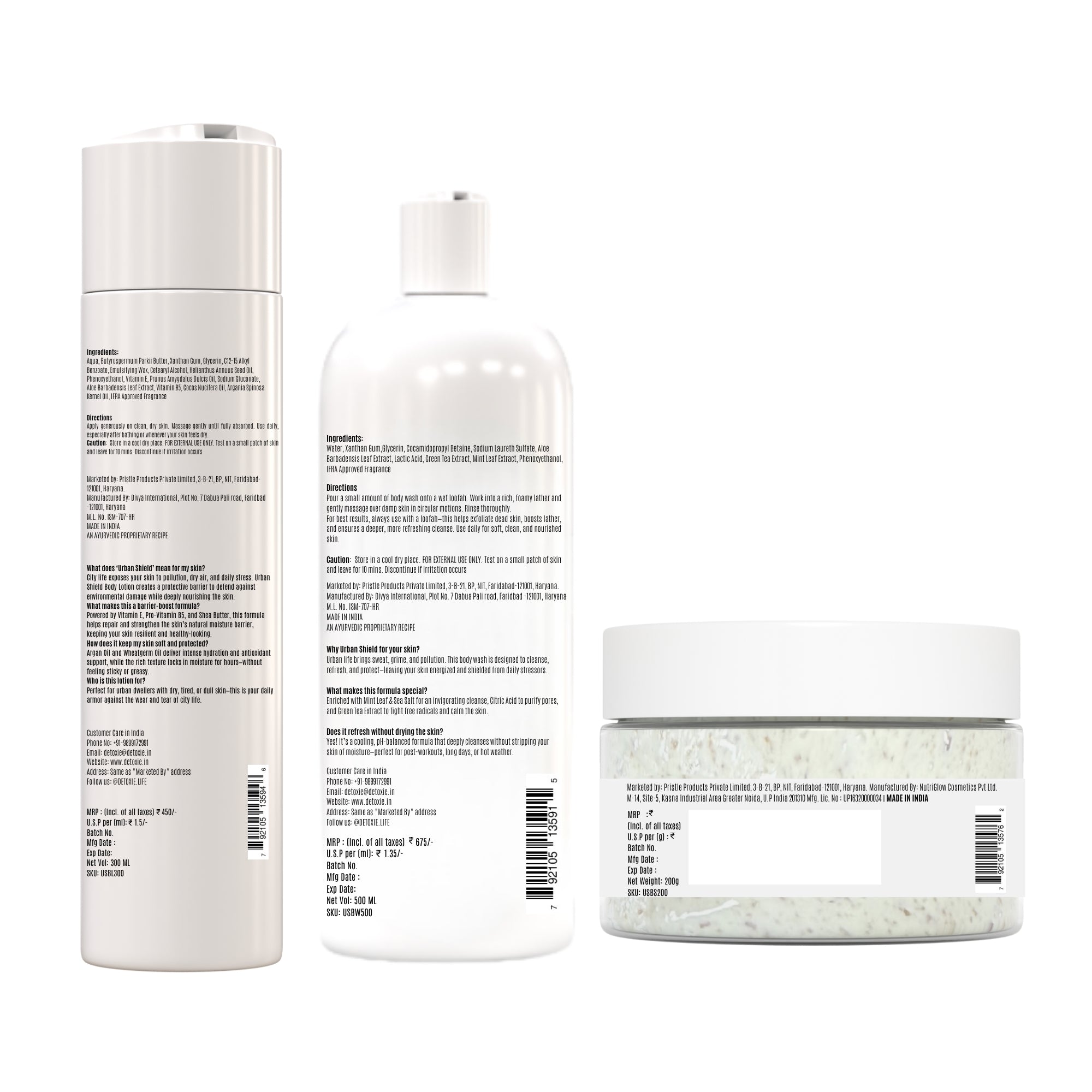Urban Shield Body Wash, Lotion & Scrub Combo - 1000 ml