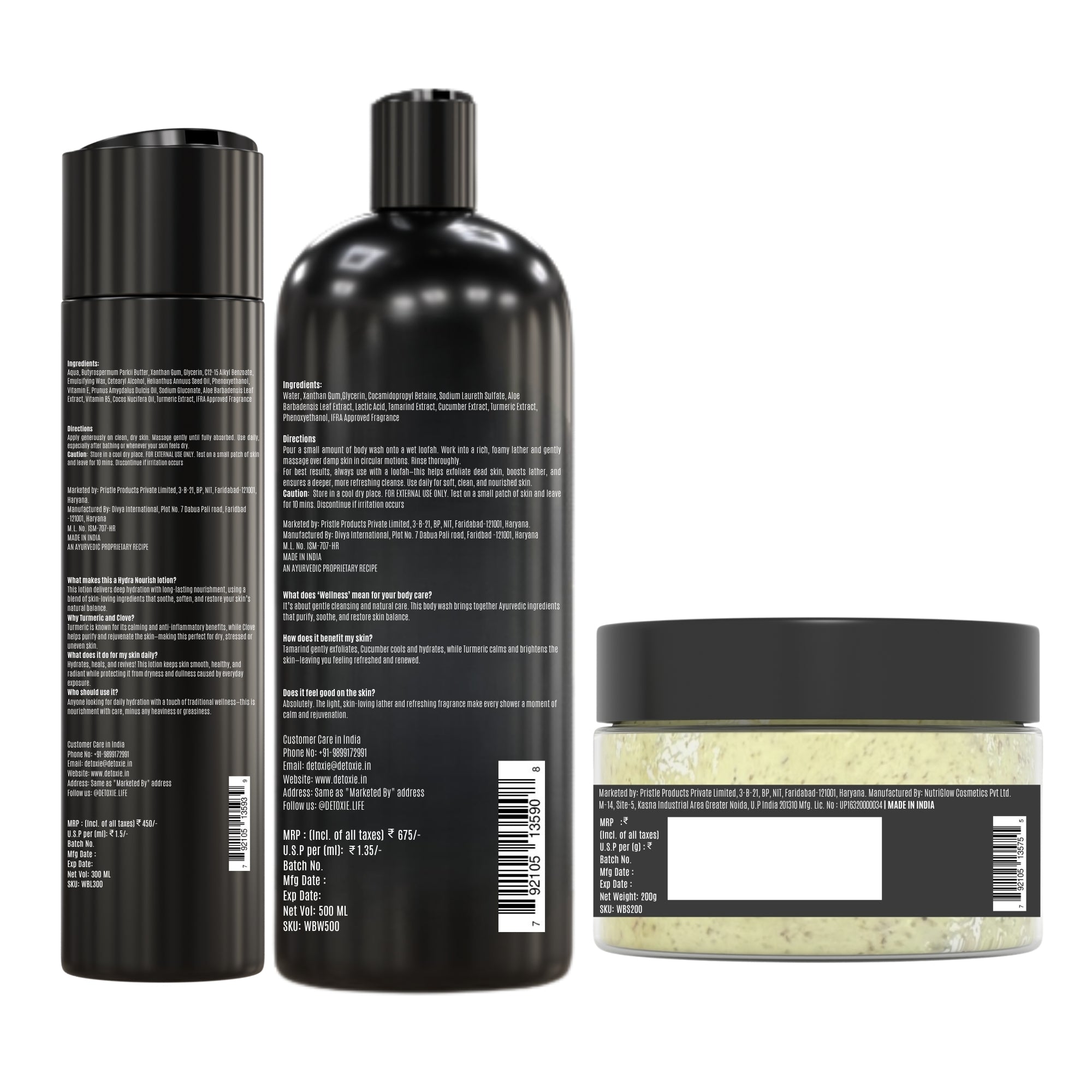 Wellness Body Wash, Lotion & Scrub Combo - 1000 ml